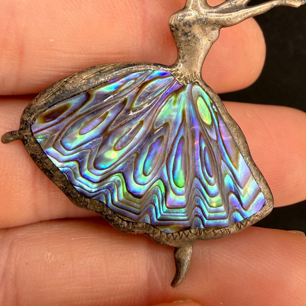 Vintage Ballerina Brooch Abalone Shell Inlay Silver Tone - Picture 4 of 9